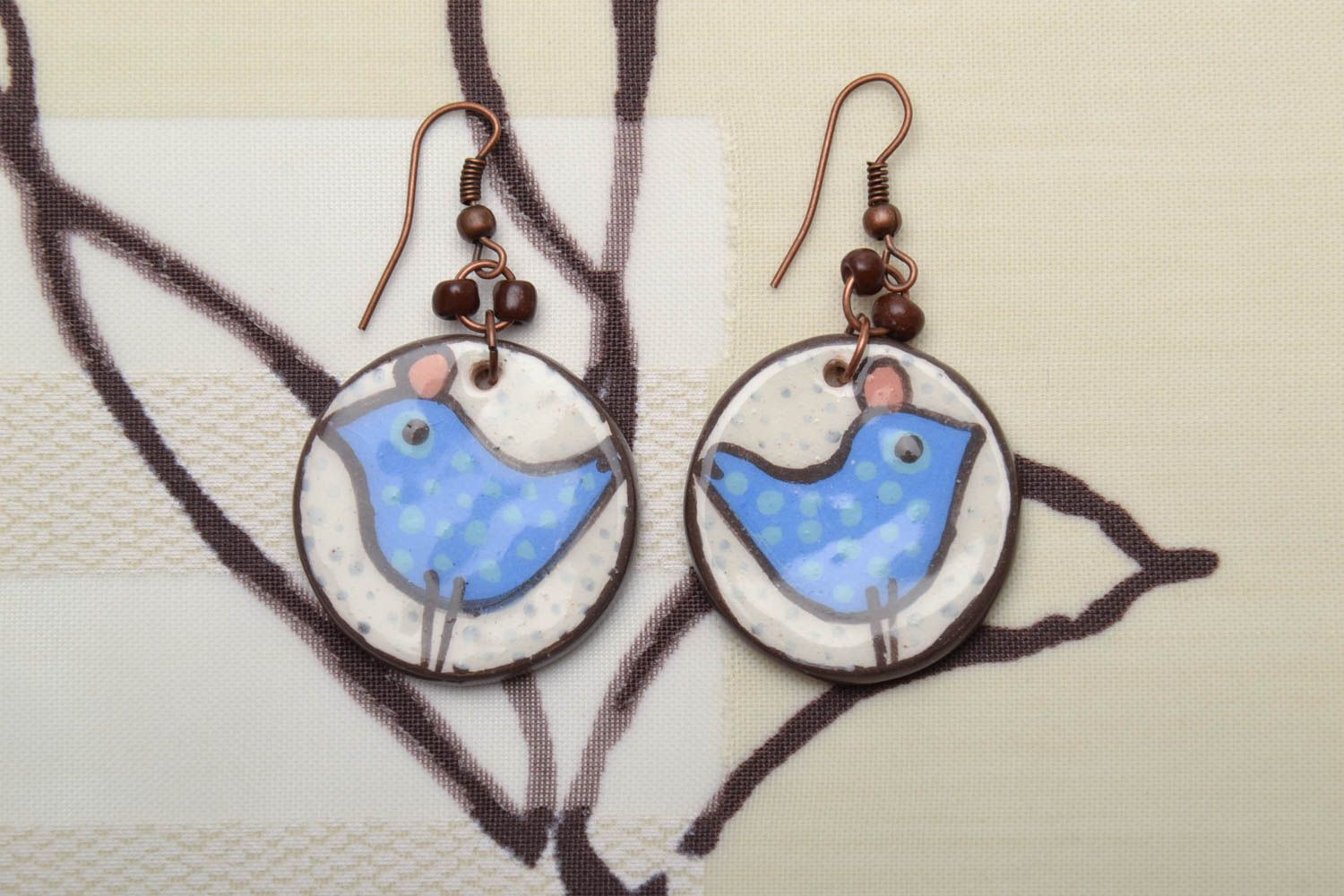 Painted ceramic earrings Birds photo 1