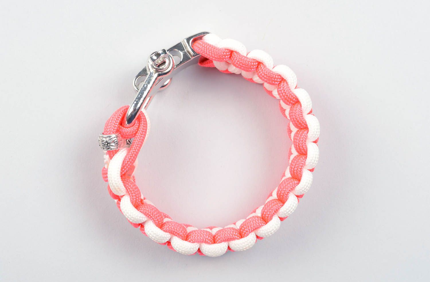 Bracelet paracorde rose blanc Bijou fait main Accessoire femme original photo 4
