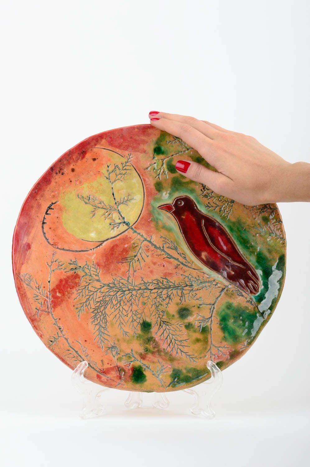 Handgemachte Keramik für Wand Deko Keramik Wandteller originelles Geschenk bunt foto 2