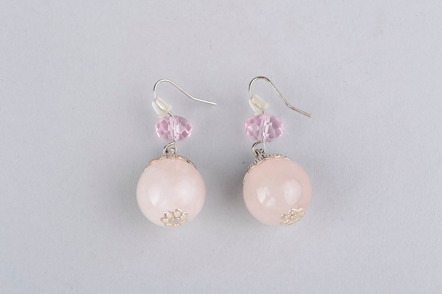 Earrings of rose quartz and Czech crystal photo 4