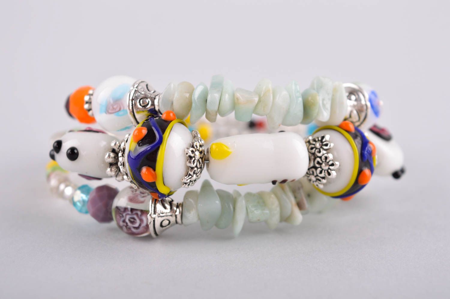 Handmade stylish wide bracelet unusual bracelet with natural stones cute jewelry photo 3