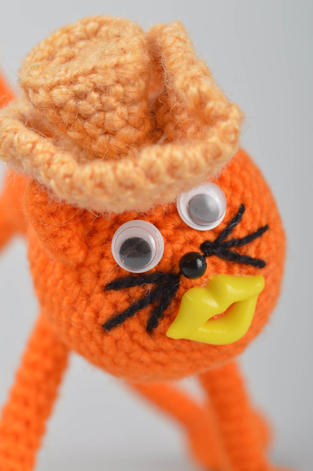 Peluche chat roux faite main Jouet tricot en coton au crochet Cadeau pour enfant photo 4