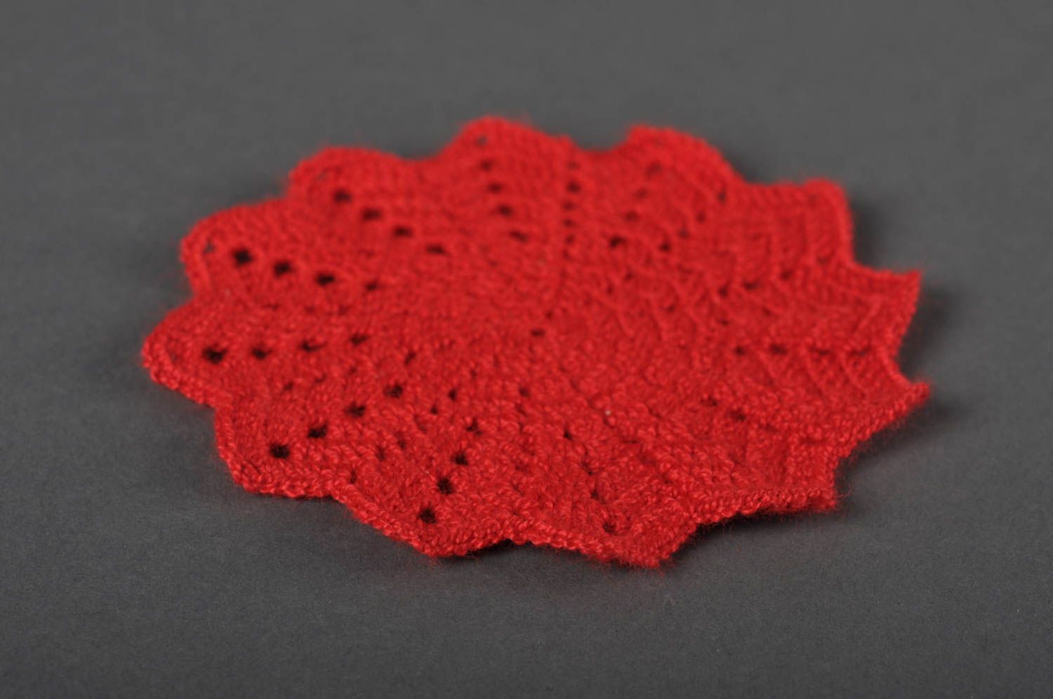 Stylish red coaster for cup handmade crocheted coaster beautiful textile photo 5