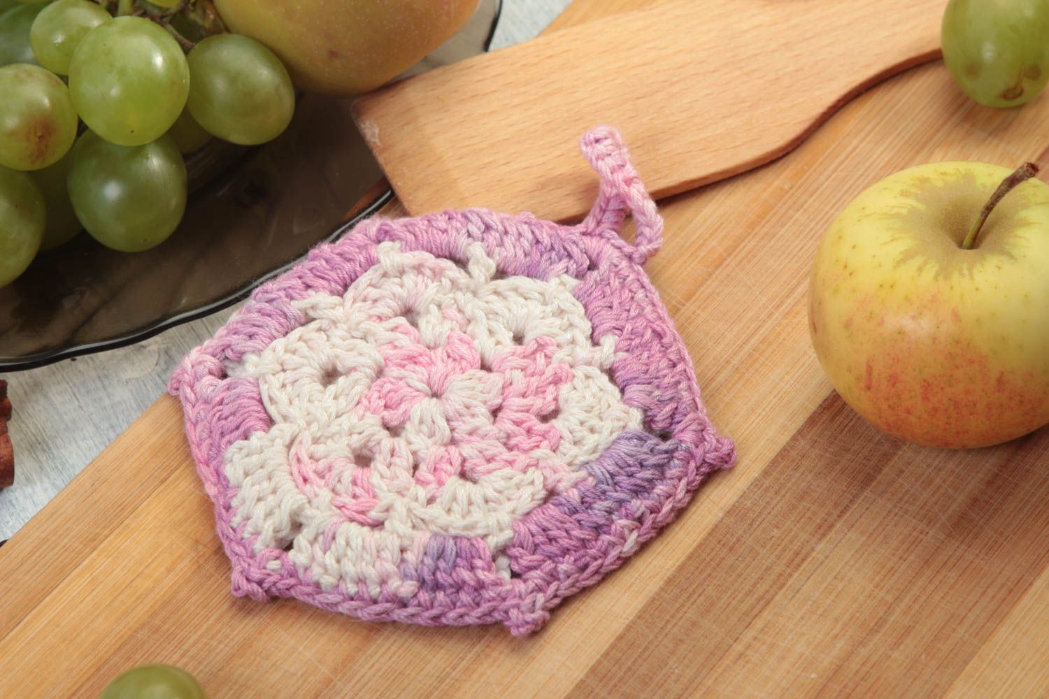Manique au crochet faite main Textile de cuisine rose-mauve Accessoire cuisine photo 1
