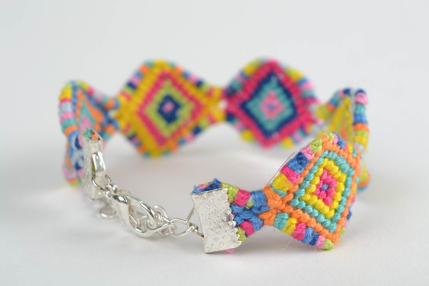 Unusual colorful handmade designer woven friendship bracelet macrame photo 4