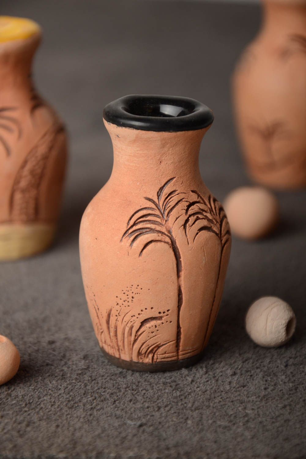 Декоративный кувшин ручной работы из глины с эмалью и глазурью маленький Закат фото 1