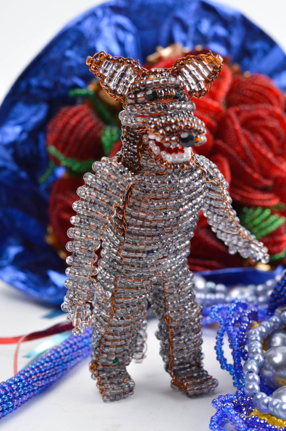 Figurine loup fait main Figurine décorative Objet déco perles rocailles photo 1