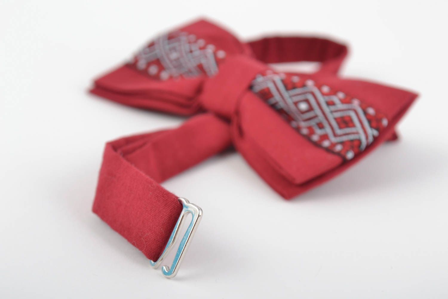 Beautiful claret handmade designer textile bow tie for men and women photo 5