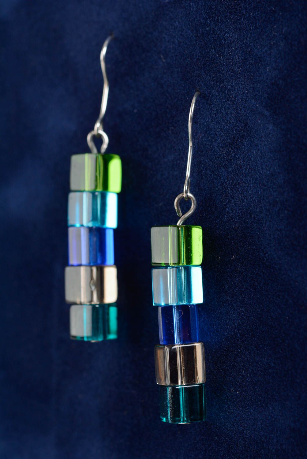 Beautiful earrings with plastic beads handmade long designer summer accessory photo 1