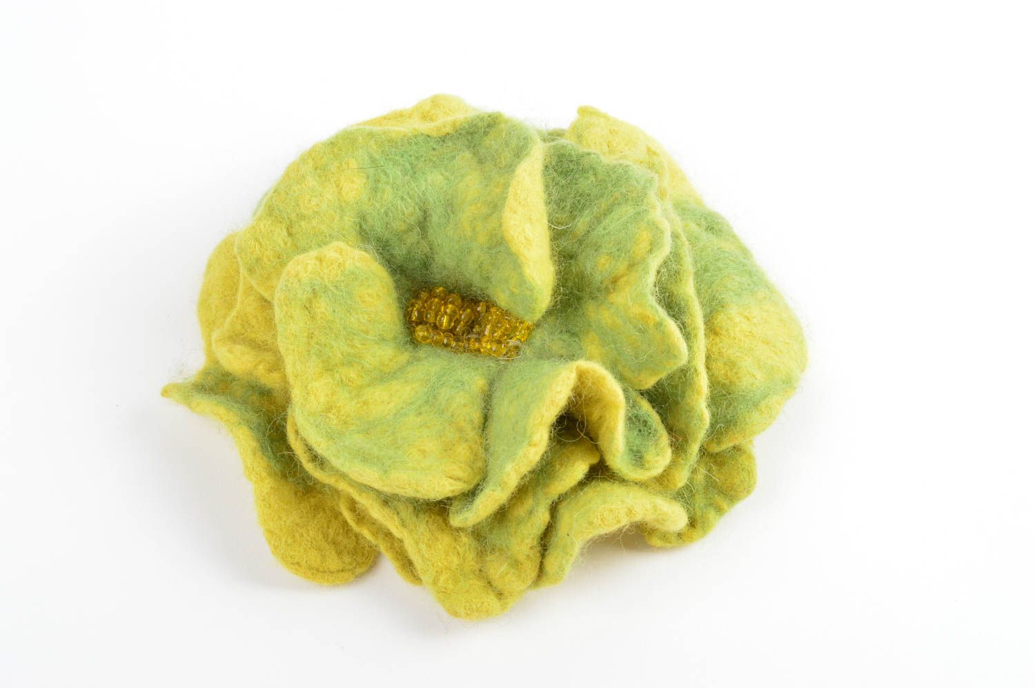 Broche fleur Bijou fait main vert anis perles de rocaille Accessoire femme photo 1