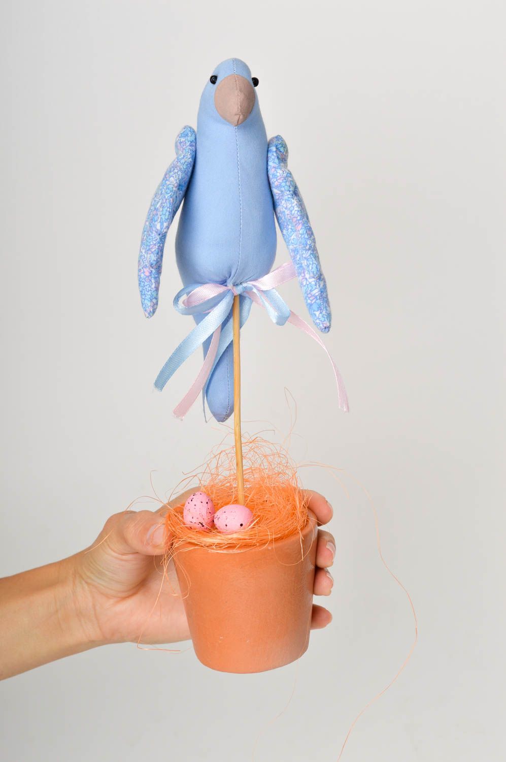Игрушка ручной работы игрушка птичка в горшочке интересный подарок для дома фото 2