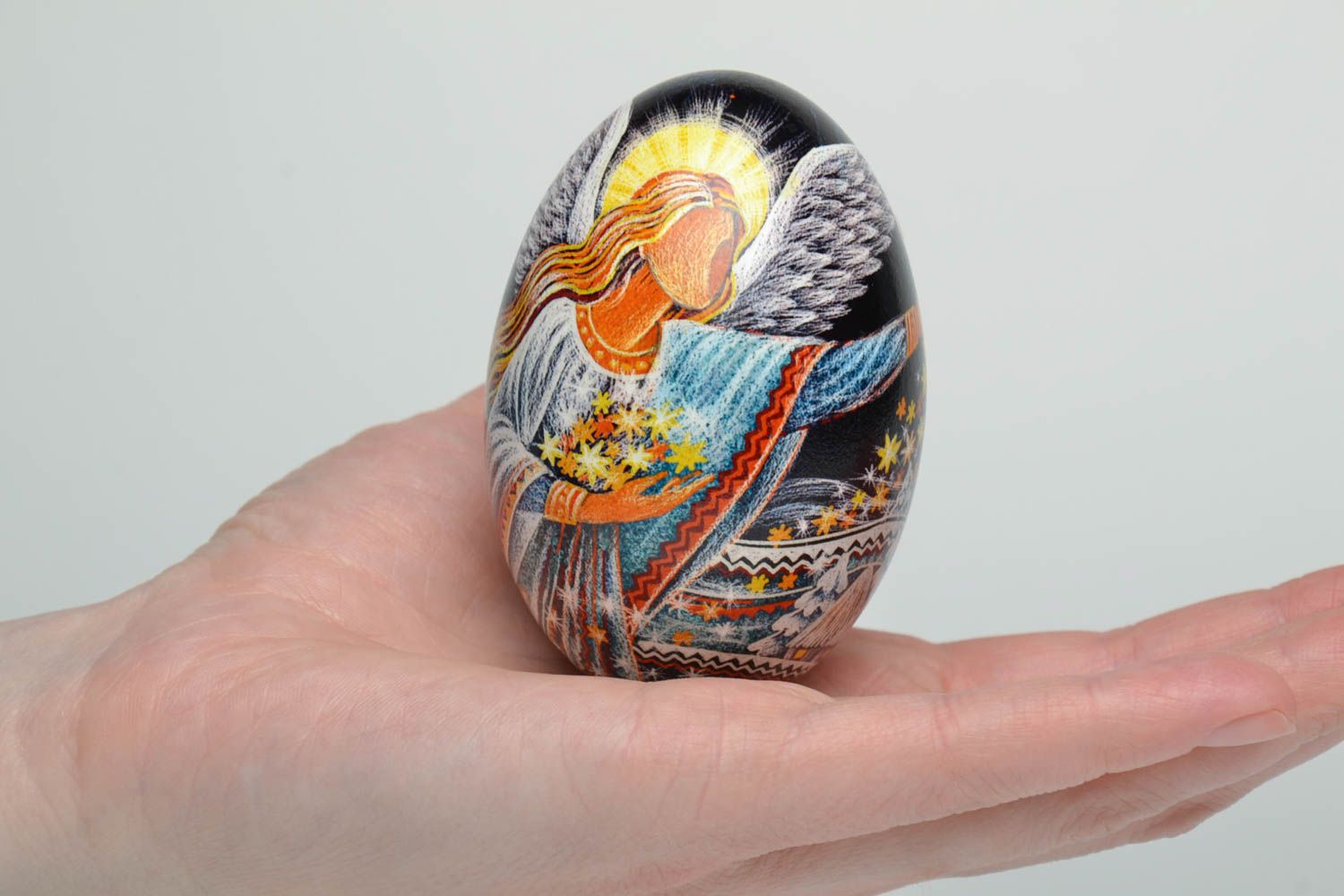 Painted goose egg with carved elements photo 5