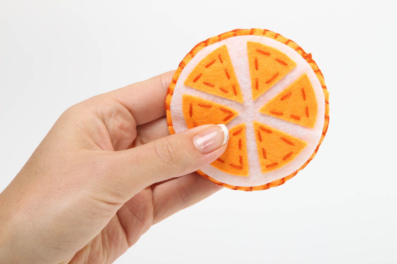 Geschenk aus Filz Deko Kuchen handmade Donut Spielzeug aus Filz Orange foto 5