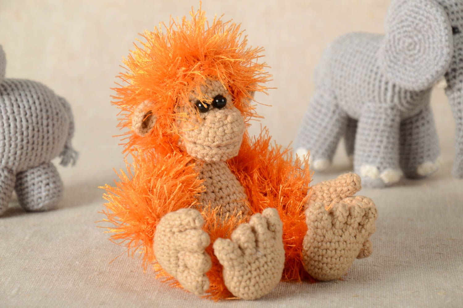 Cute crocheted toy monkey soft toy unusual handmade toy for kids cute toy photo 1