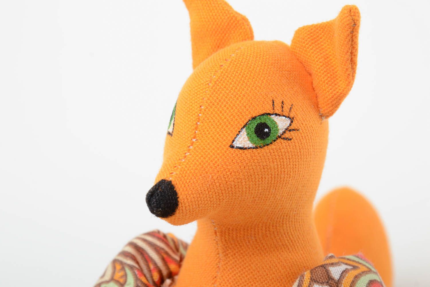 Beautiful orange handmade children's soft toy sewn of natural fabric Fox photo 4