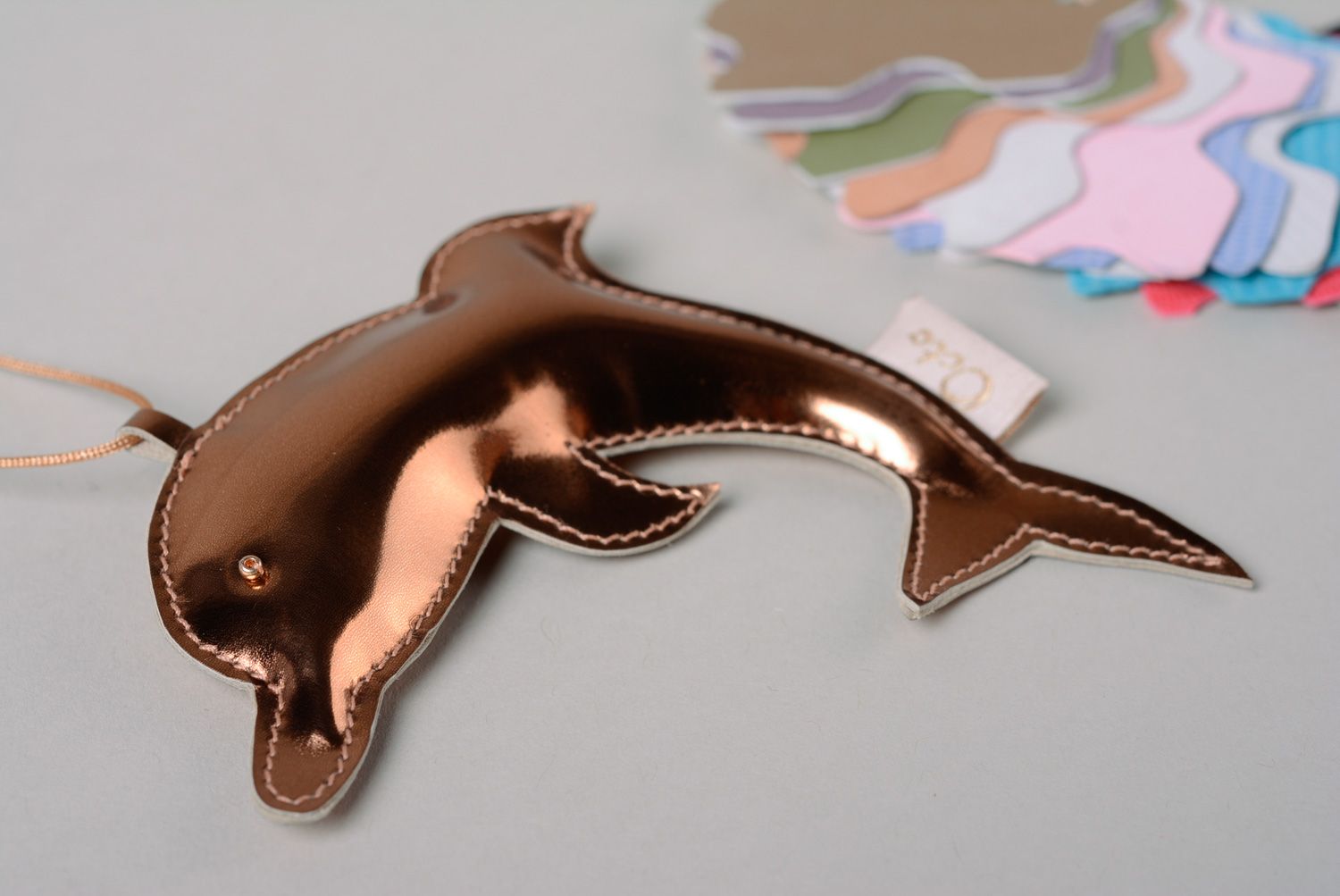 Homemade genuine leather keychain Dolphin photo 5
