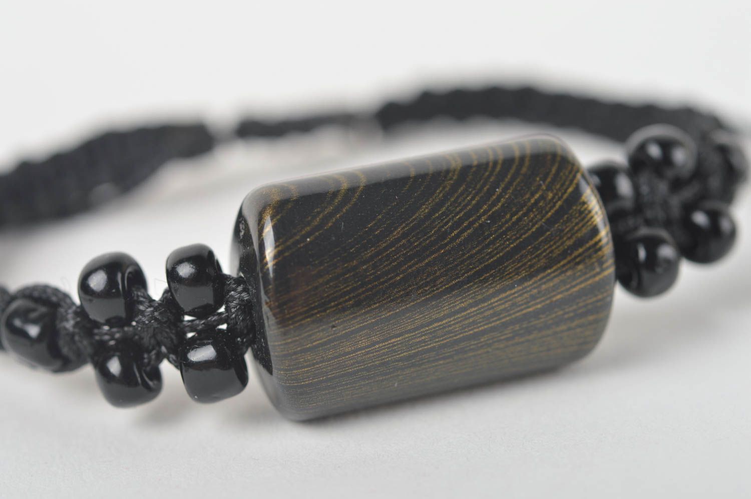 Браслет ручной работы браслет из шнурков плетеный браслет черный с бусиной фото 2