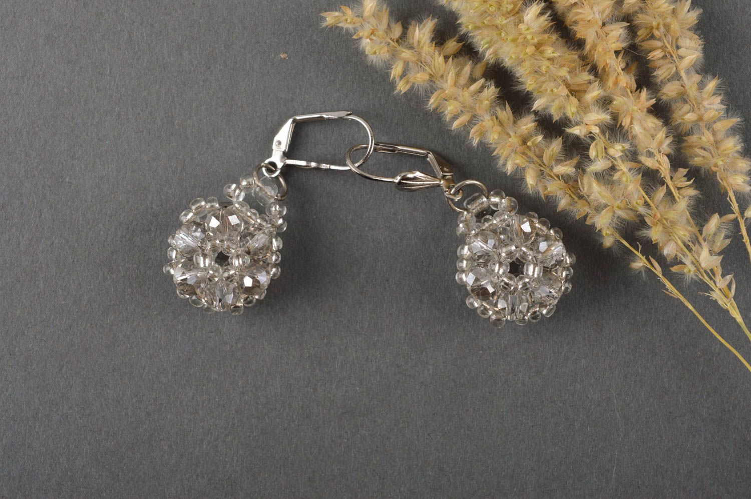 Handmade crystal earrings with charms evening jewelry handmade beaded accessory photo 1