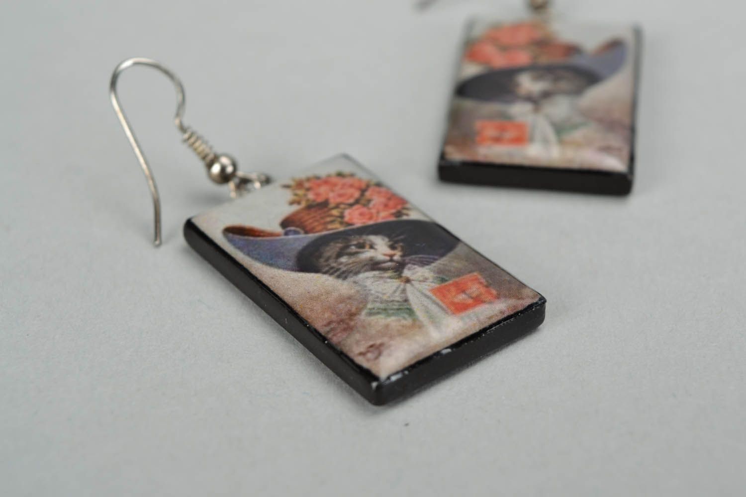 Polymer clay earrings with cats photo 4