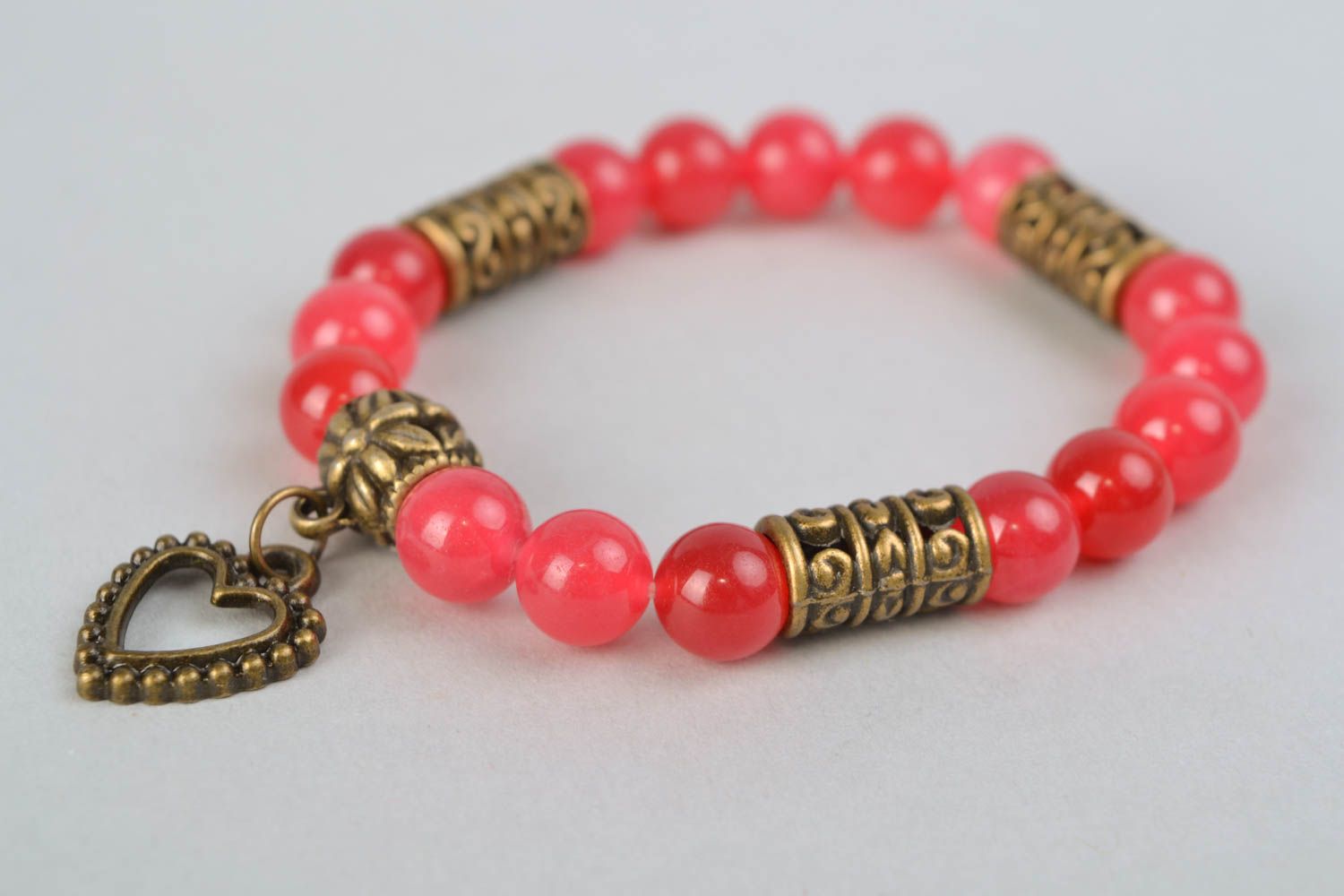 Bracelet en marbre rose fait main original fin élégant pour femme Coeur photo 3