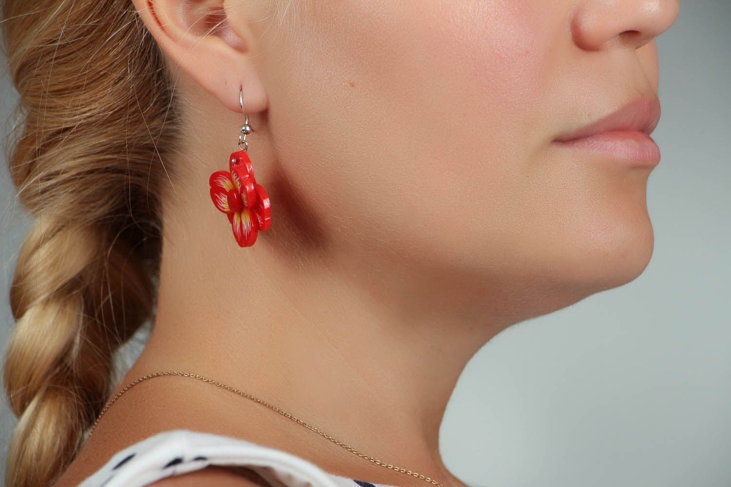 Handmade polymer clay earrings The Scarlet Flower photo 5