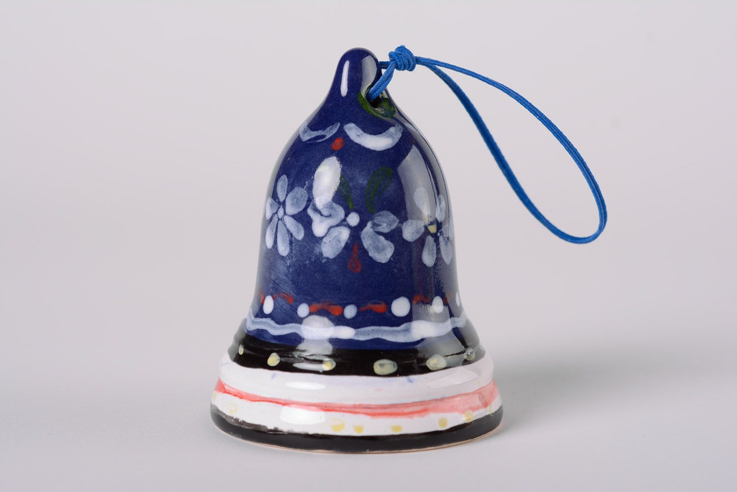 Nice handmade decorative clay bell with glaze painting majolica ceramics photo 1