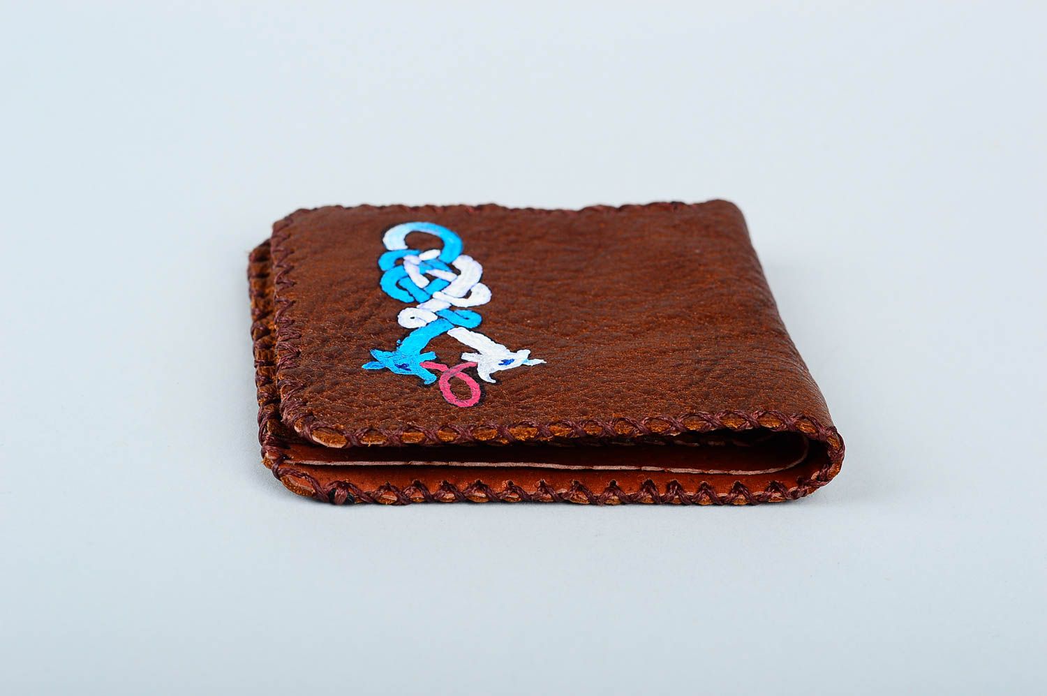 Аксессуар для мужчин кожаный кошелек ручной работы мужское портмоне с росписью фото 3