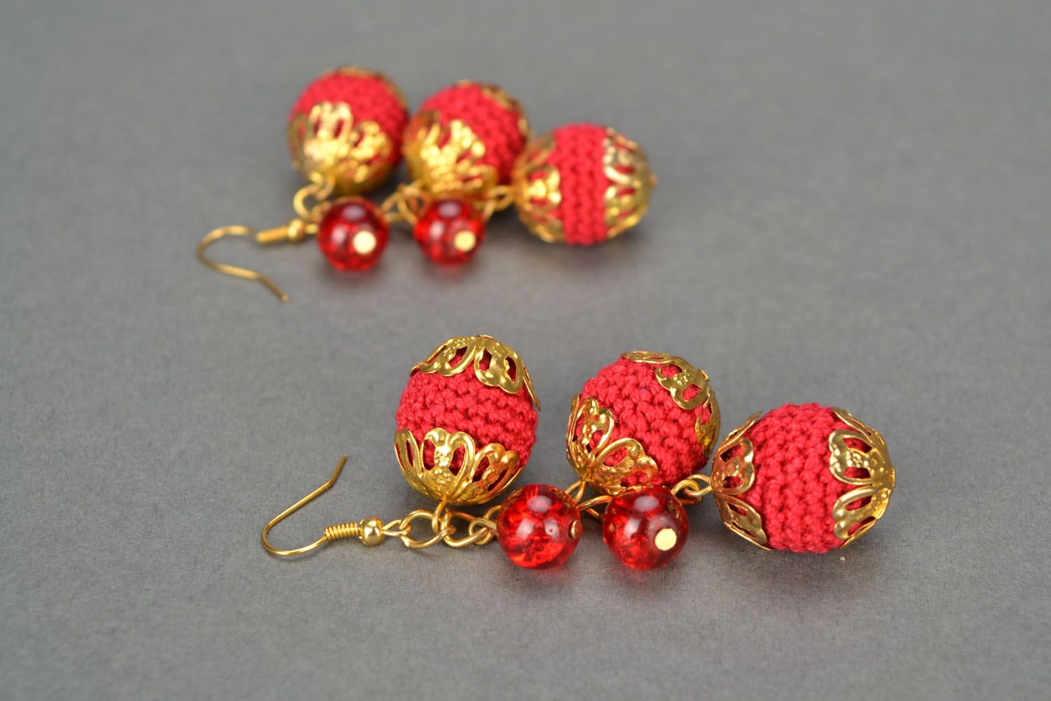 Crochet earrings with charms Cherry Glamor photo 1