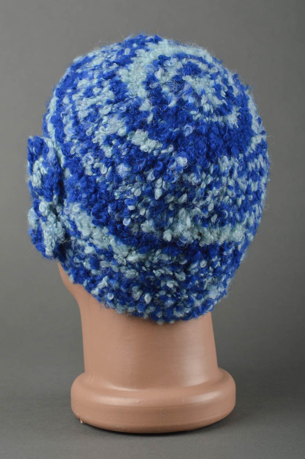 Вязаная шапка для детей хэндмэйд зимняя шапка детская вязаная шапочка синяя фото 2