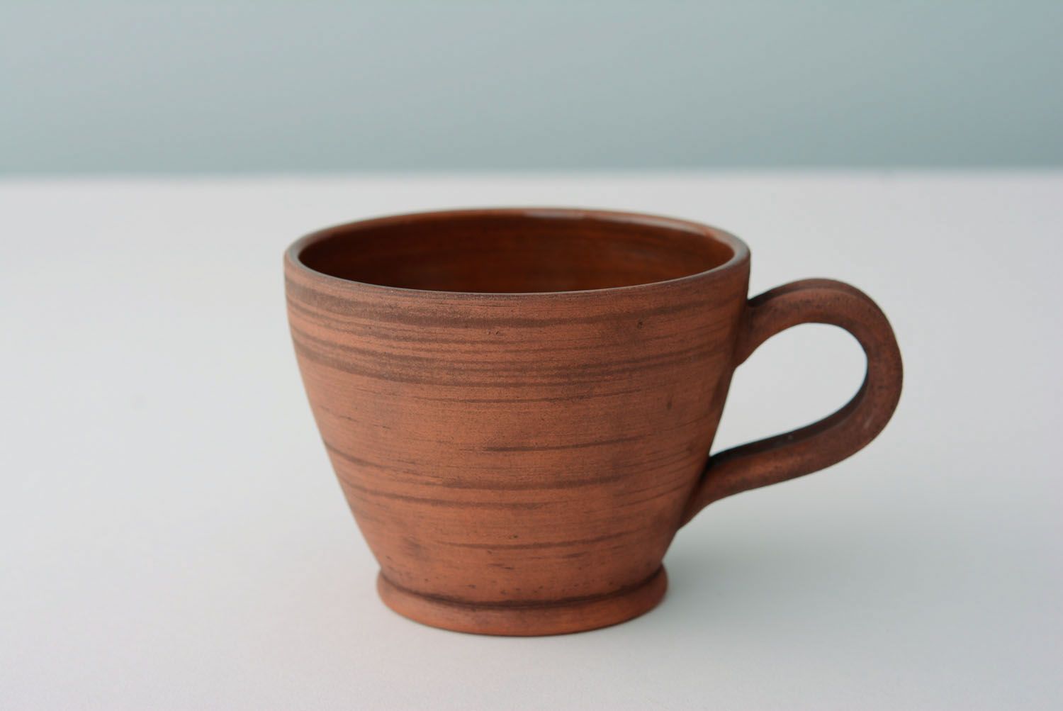 Red clay handmade 5 oz coffee or tea cp with handle and no pattern photo 1