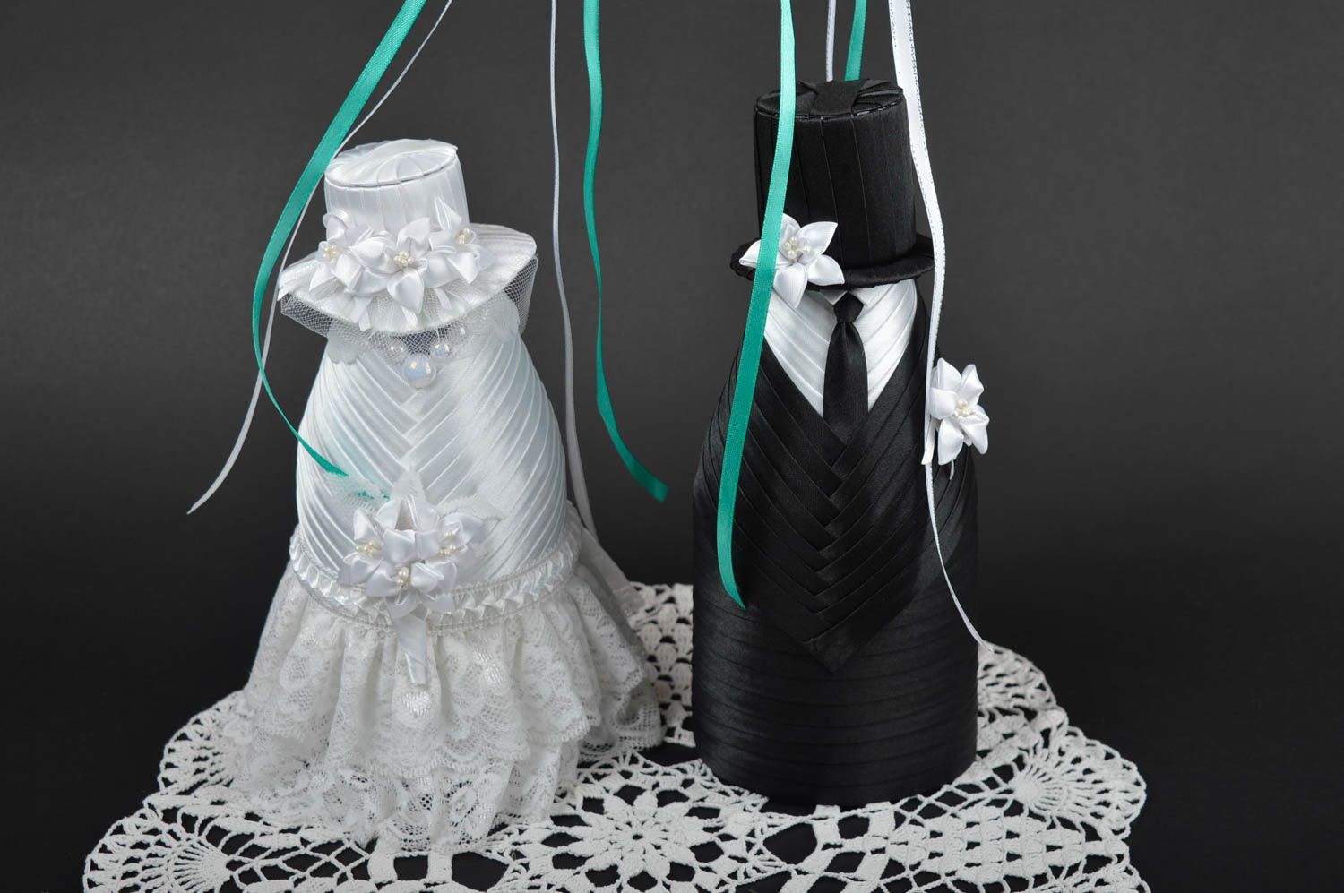 Flasche Deko Hochzeit handgefertigt Accessoire Hochzeit Designer Geschenk foto 1