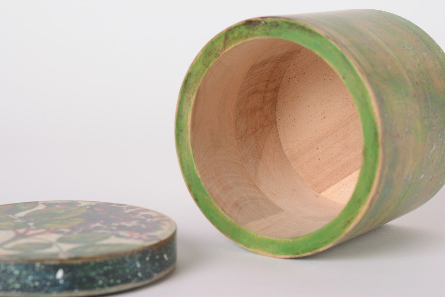Красивая деревянная банка для сыпучих декупаж круглая в ретро-стиле хэнд мэйд фото 4
