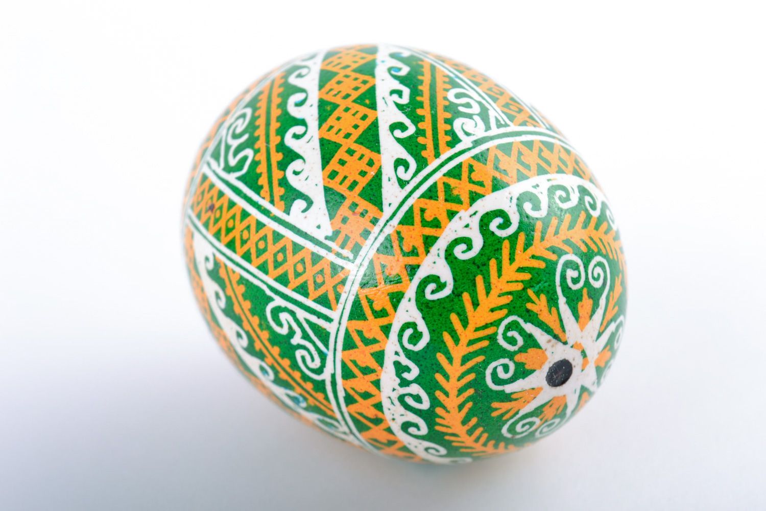 Oeuf de Pâques fait main peint à l'acrylique ornementé original vert-jaune photo 4