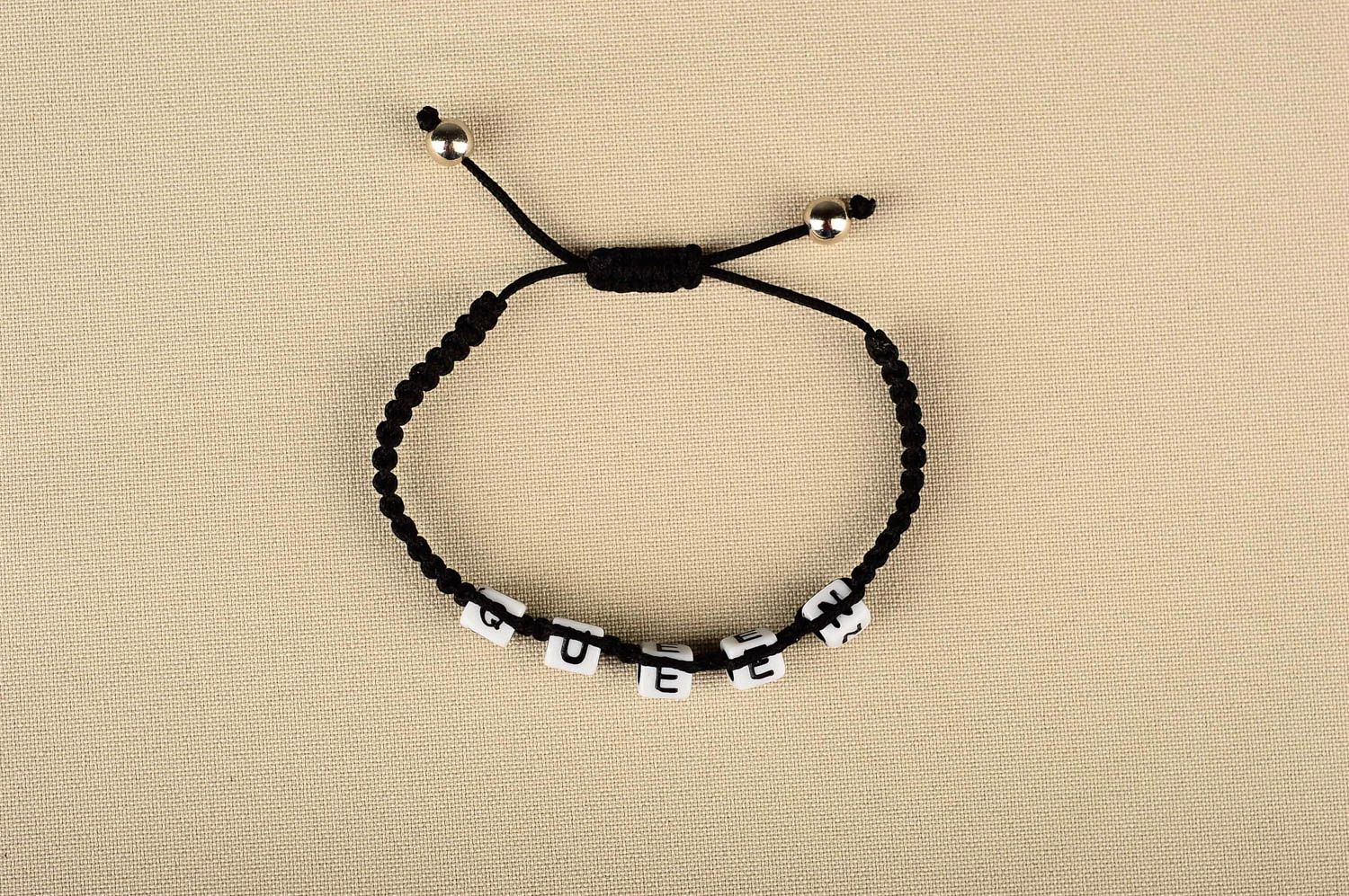 Handmade black stylish bracelet unusual textile bracelet elegant jewelry photo 3