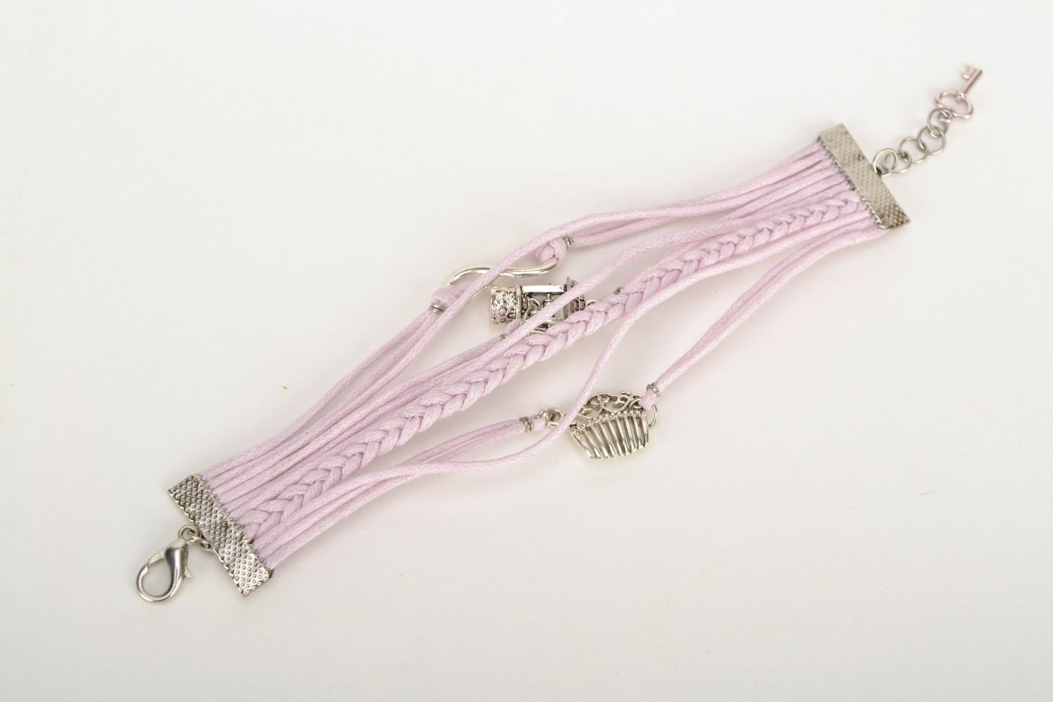 Light waxed cord bracelet with charms photo 4