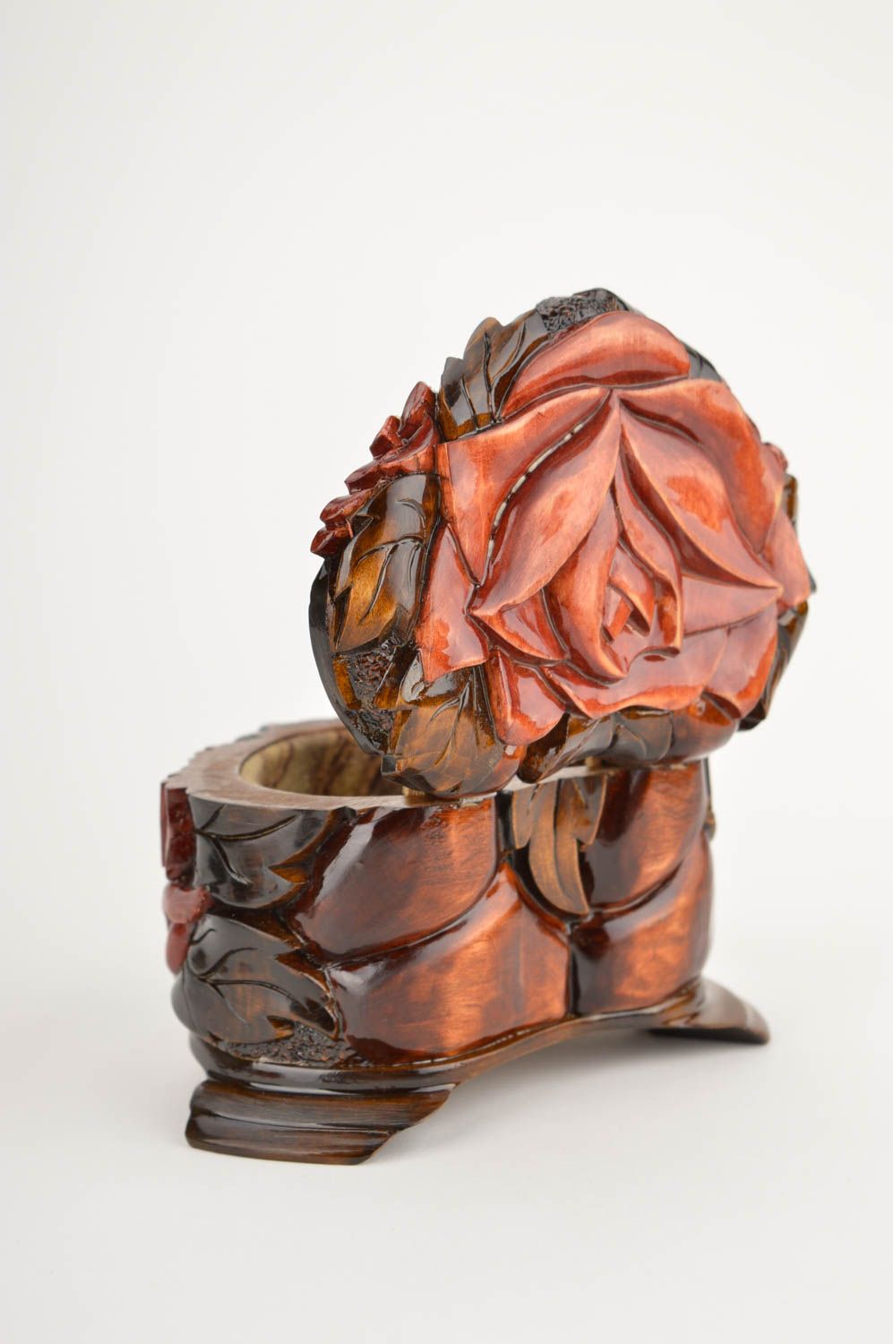 Boîte à bijoux en bois faite main petite en forme de coeur Cadeau pour femme photo 3