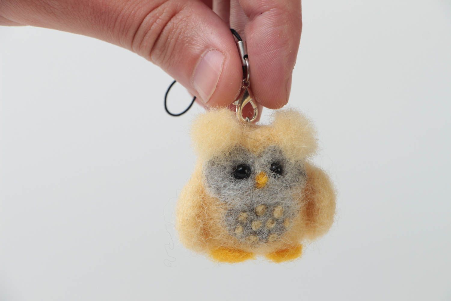 Beautiful small handmade felted wool keychain toy owl photo 5