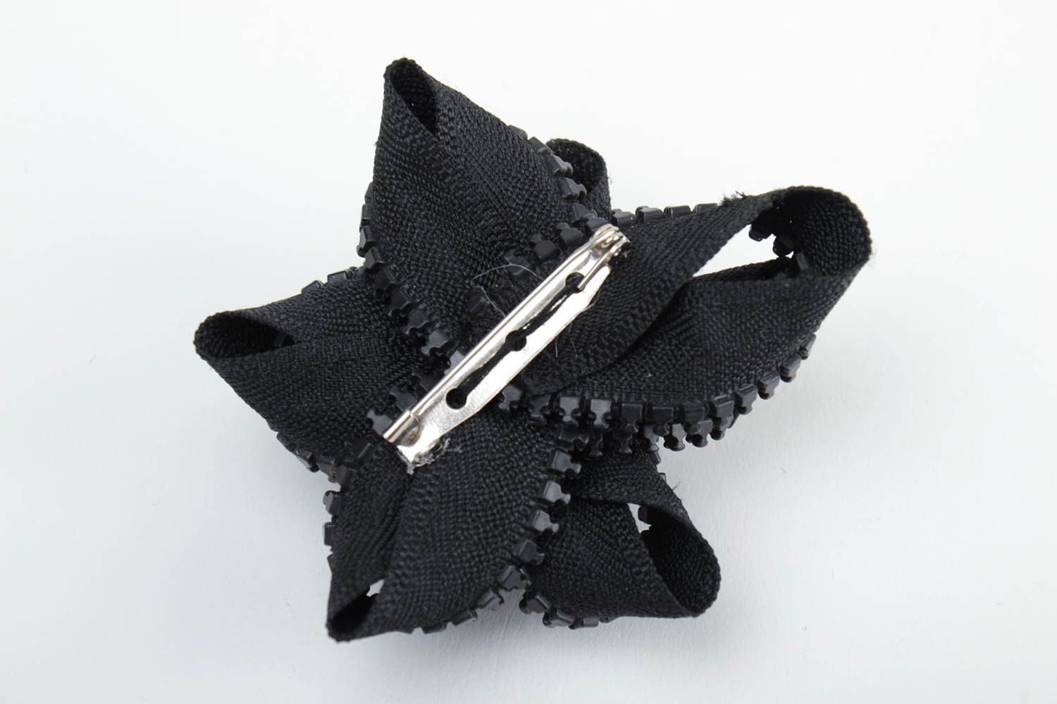 Small handmade black brooch with zipper stylish designer accessory for coat photo 4