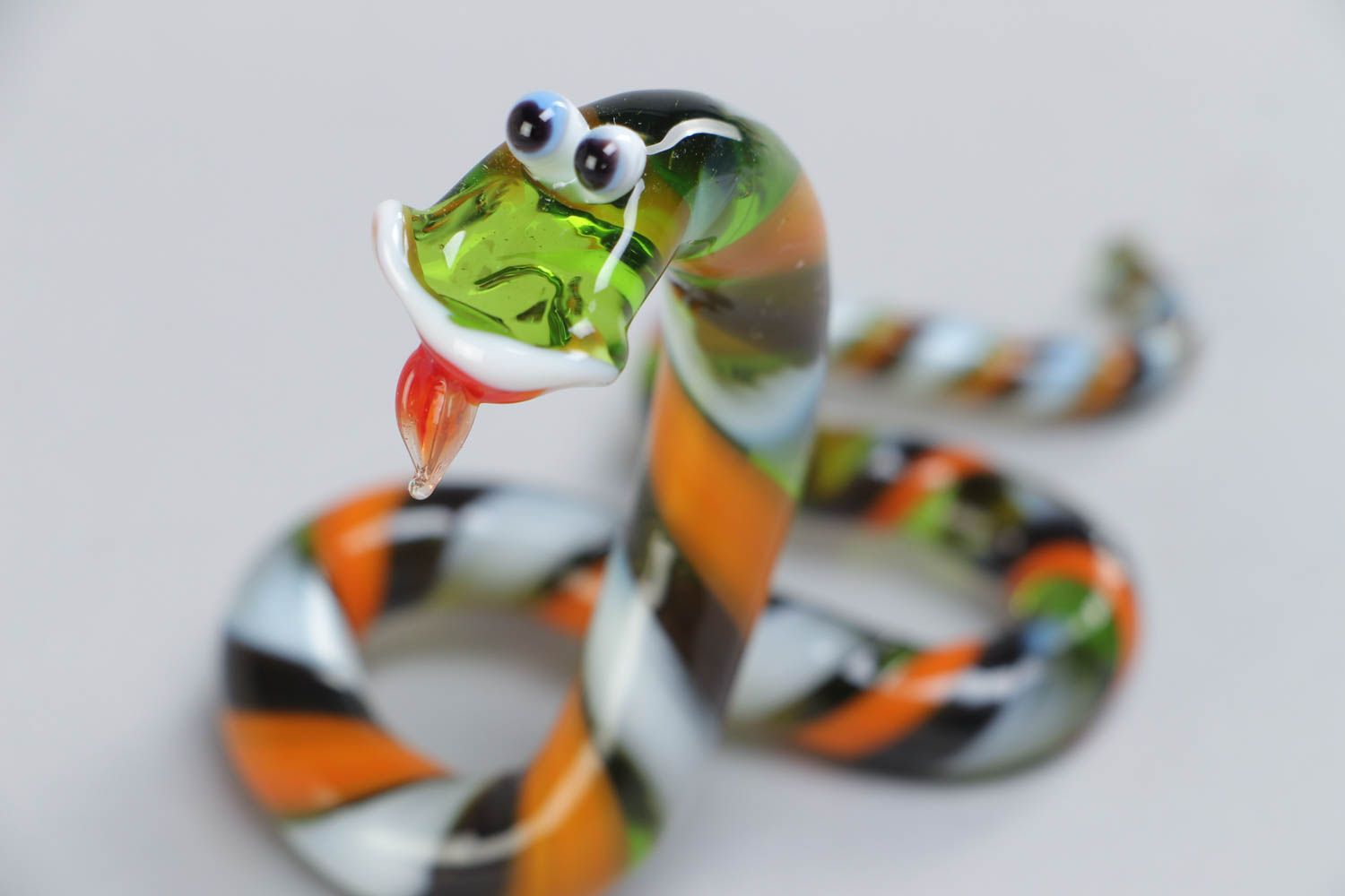 Nice funny handmade multi-colored lampwork glass figurine of snake photo 3