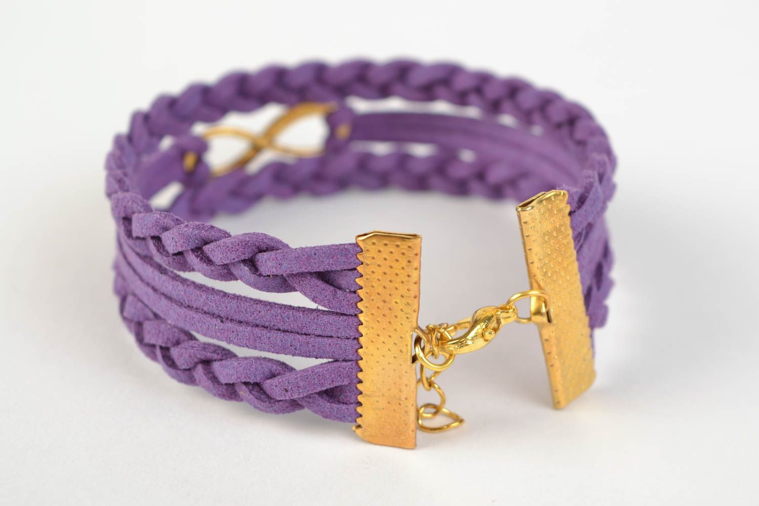Violet woven suede cord bracelet with infinity sign handmade accessory photo 4