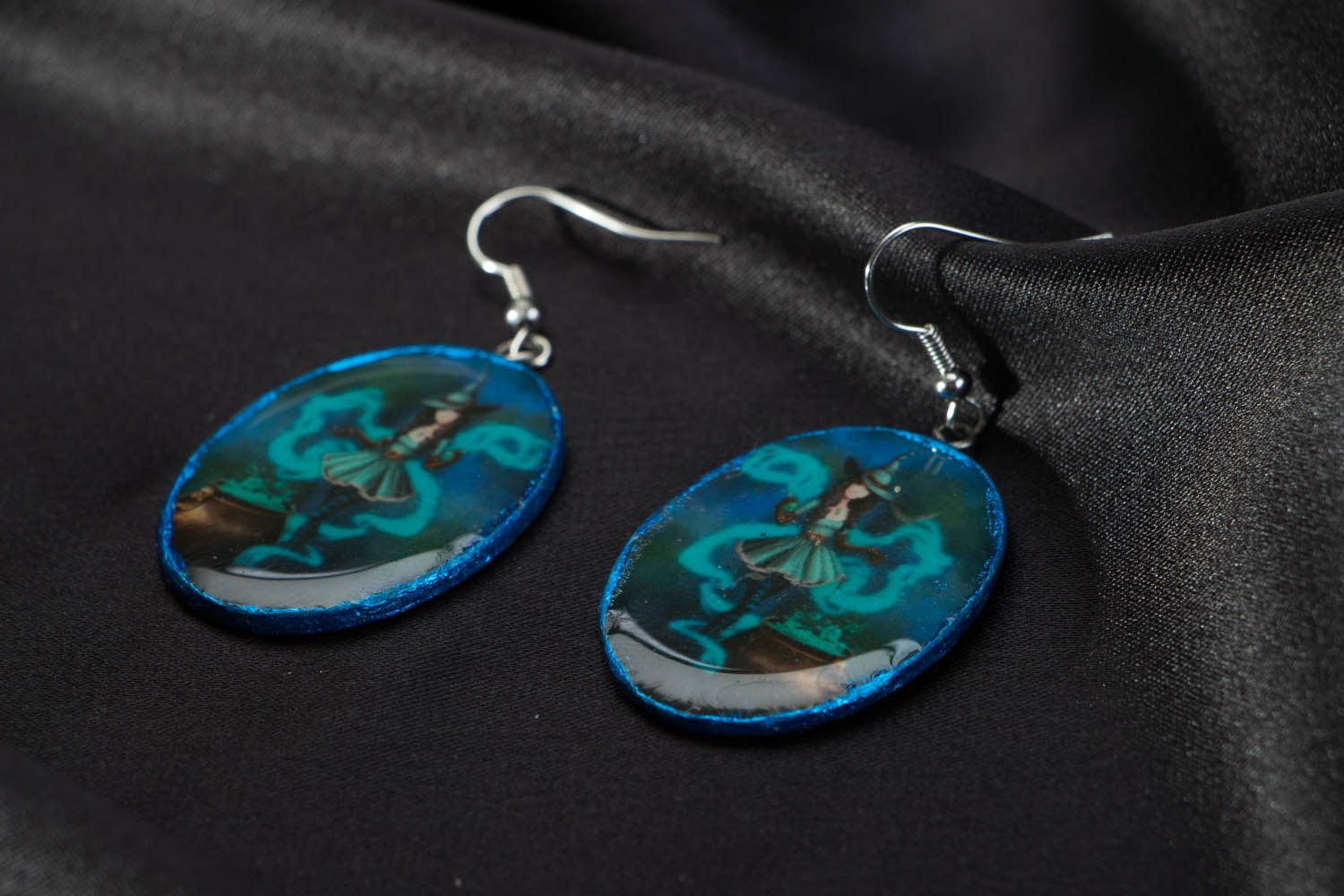 Homemade polymer clay earrings Lovely Witch photo 2