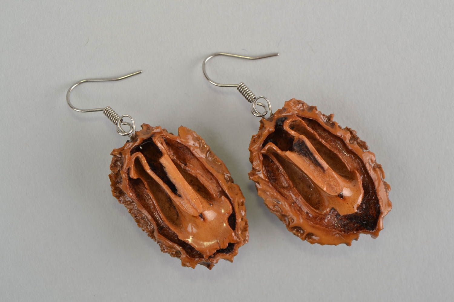 Beautiful handmade walnut earrings eco jewelry designs fashion accessories photo 2