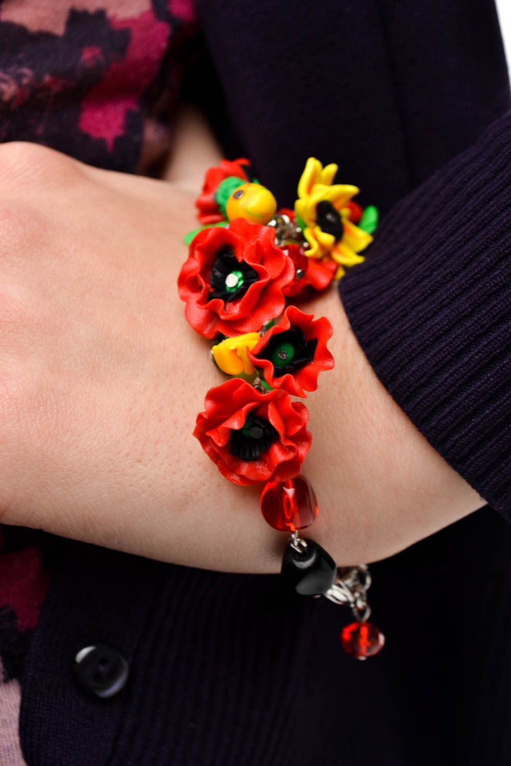 Handmade designer flower bracelet elegant wrist bracelet unusual accessory photo 2