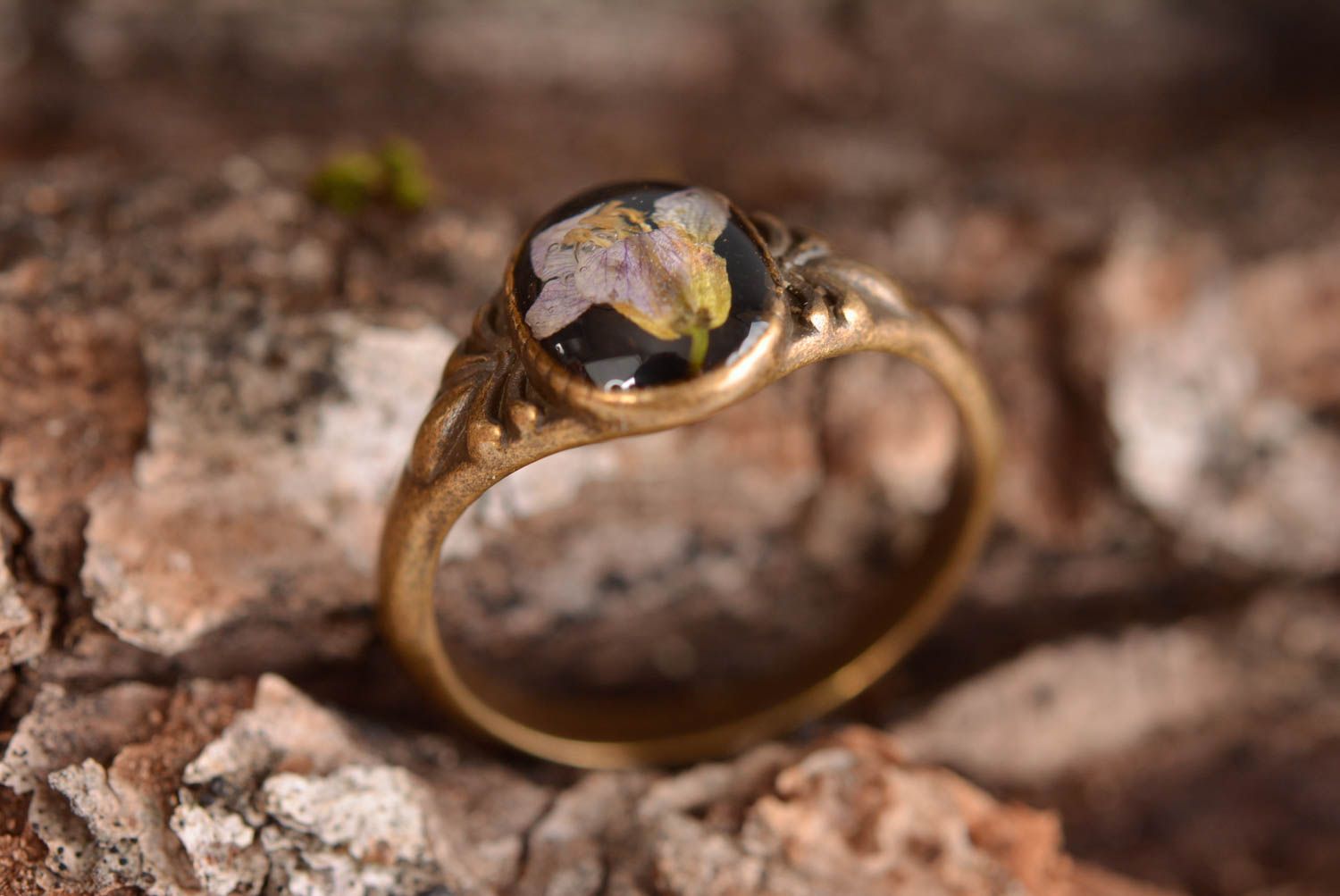 Кольцо ручной работы кольцо из эпоксидной смолы модное кольцо сухоцвет фото 5