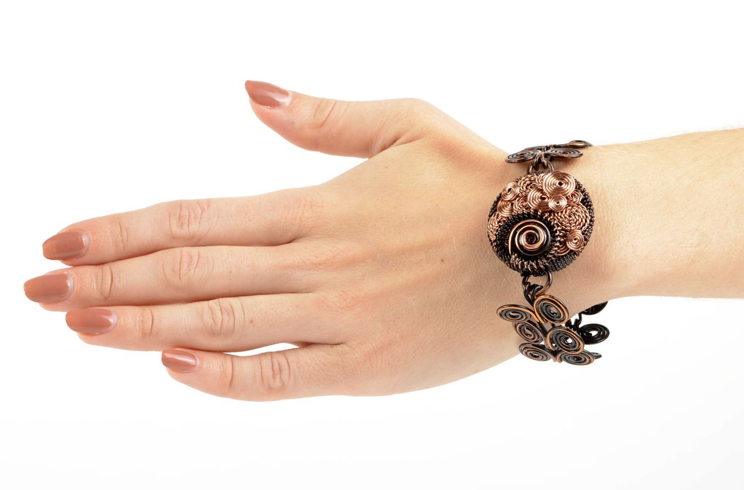 Bracelet cuivre Bijou fait main large torsadé design insolite Cadeau femme photo 1