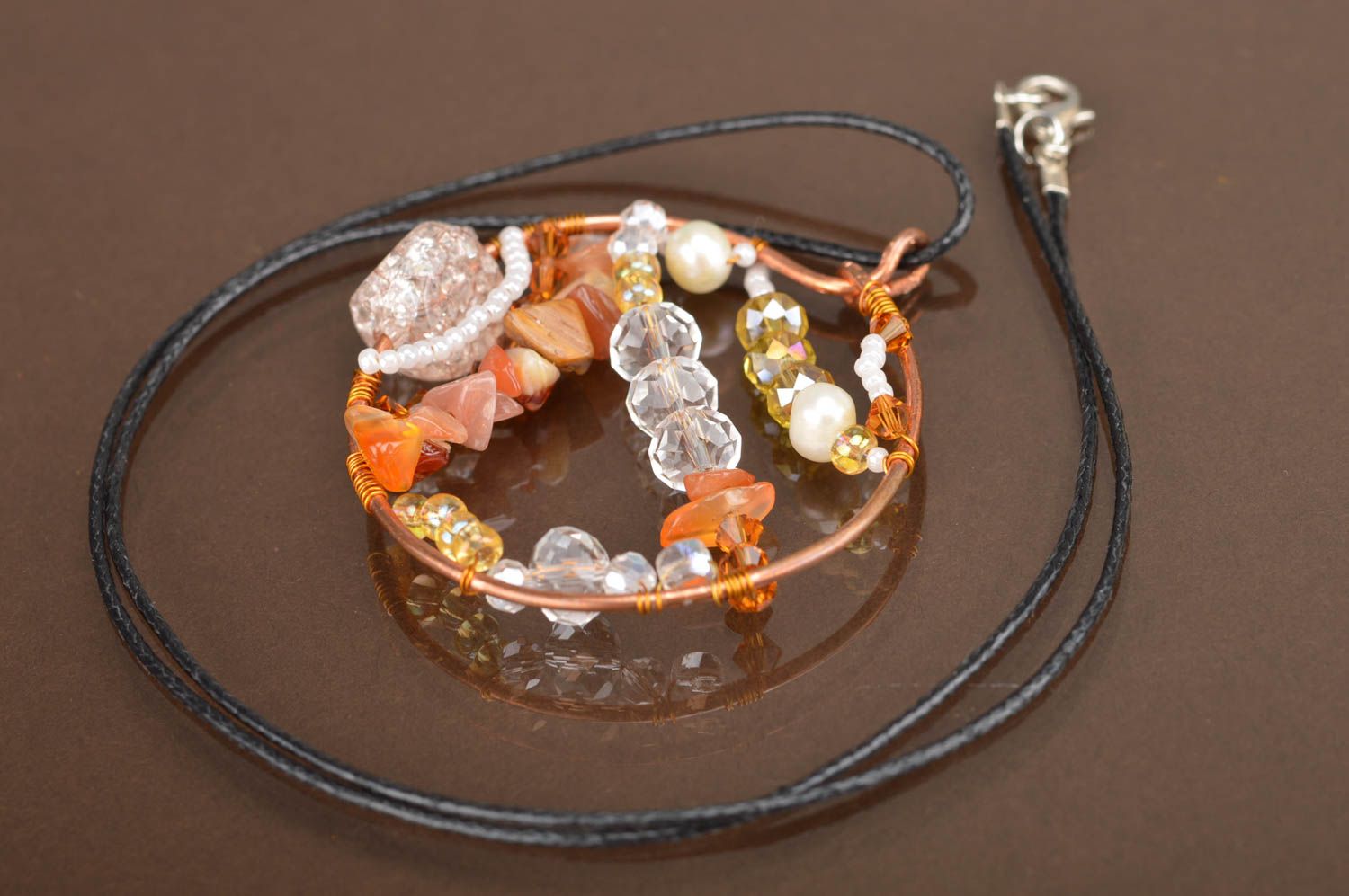 Handmade beaded pendant made of Czech crystal designer women's accessory photo 2