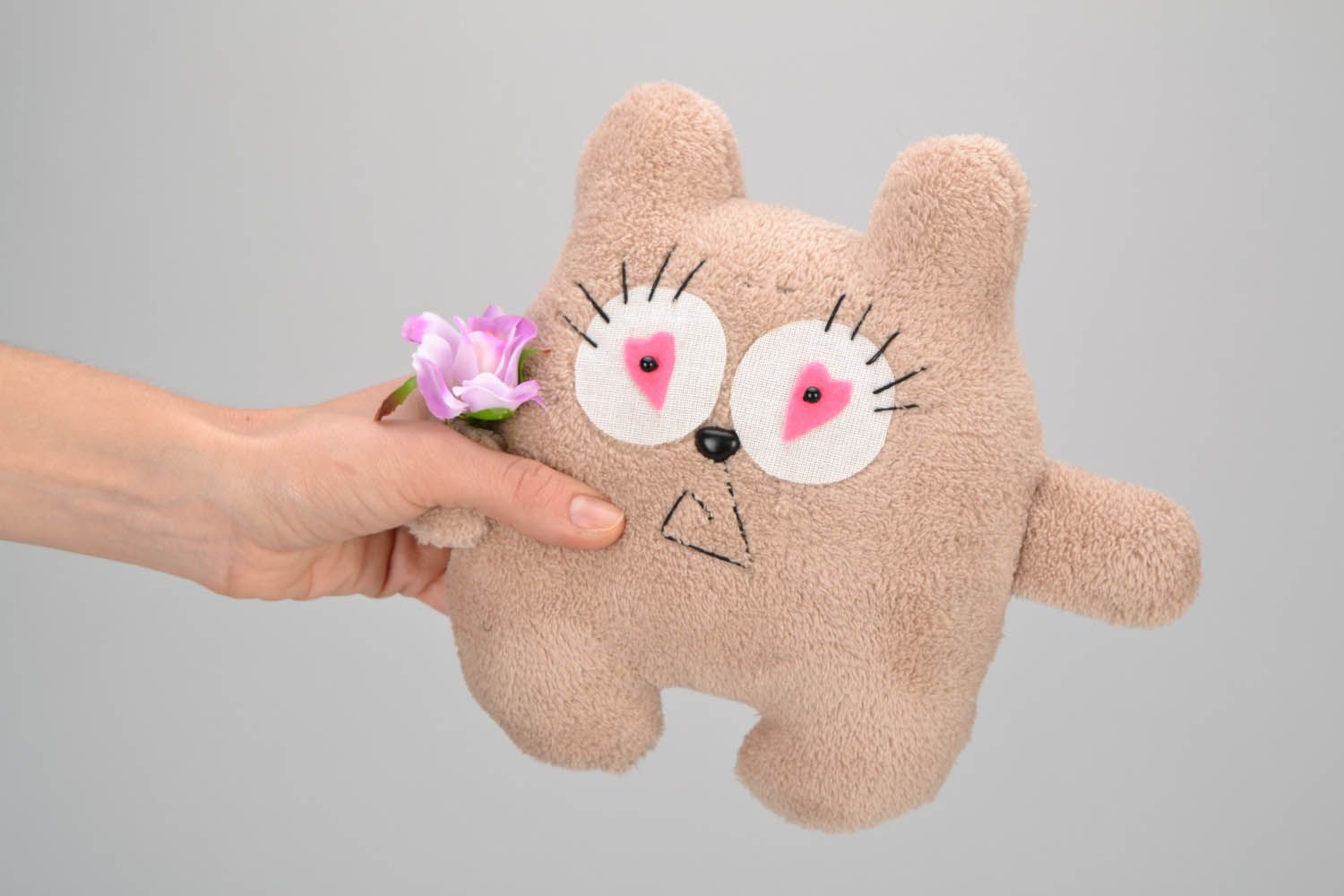 Soft mohair toy Cat with a Flower photo 2