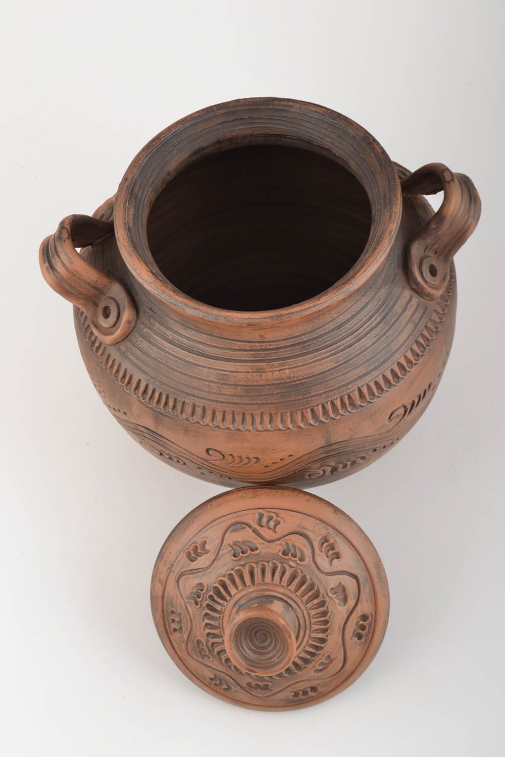 Beautiful large handmade ceramic pot molded of gray clay 3 l photo 4