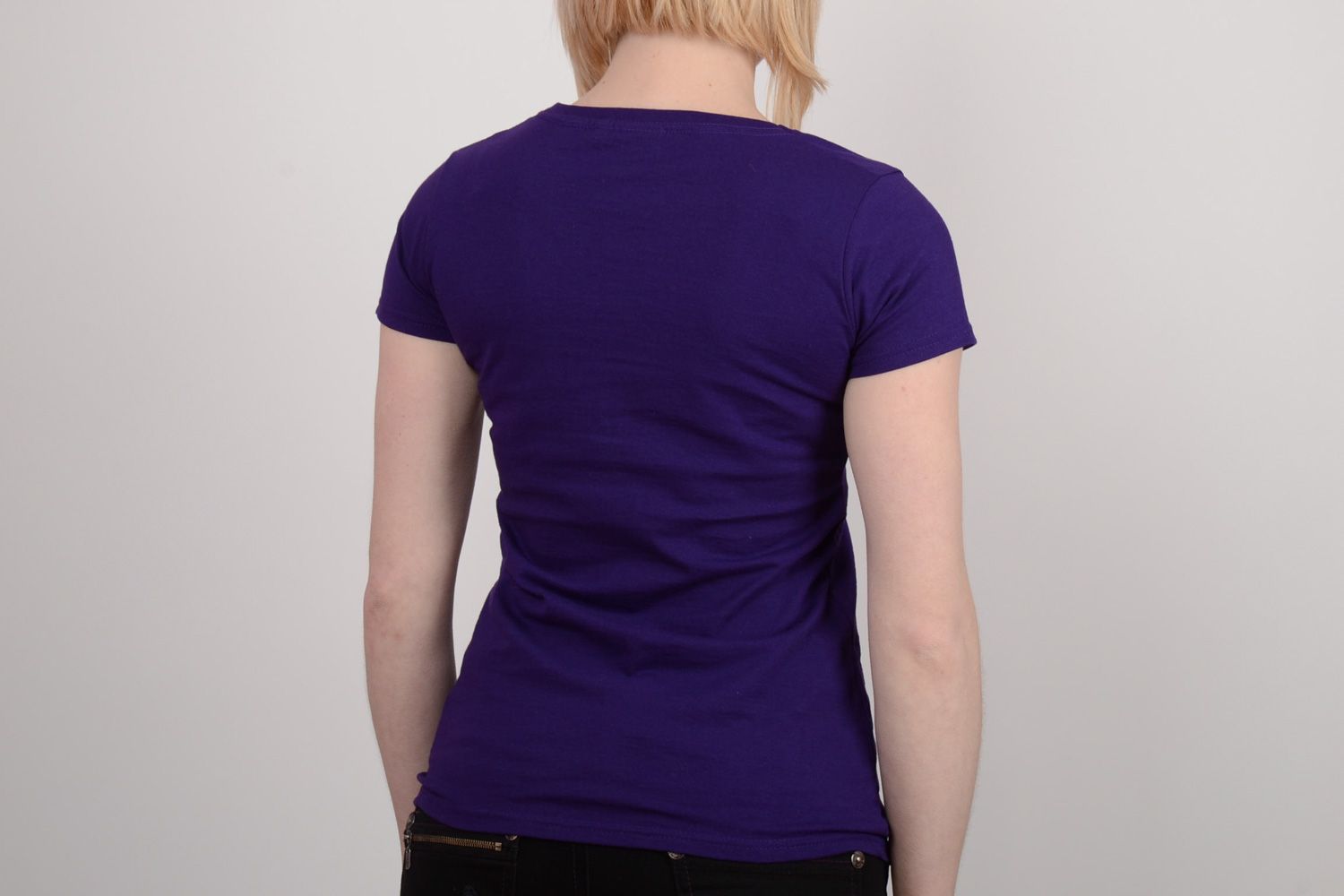 T-shirt en coton bleu avec hibou pensif original fait main pour femme design photo 5