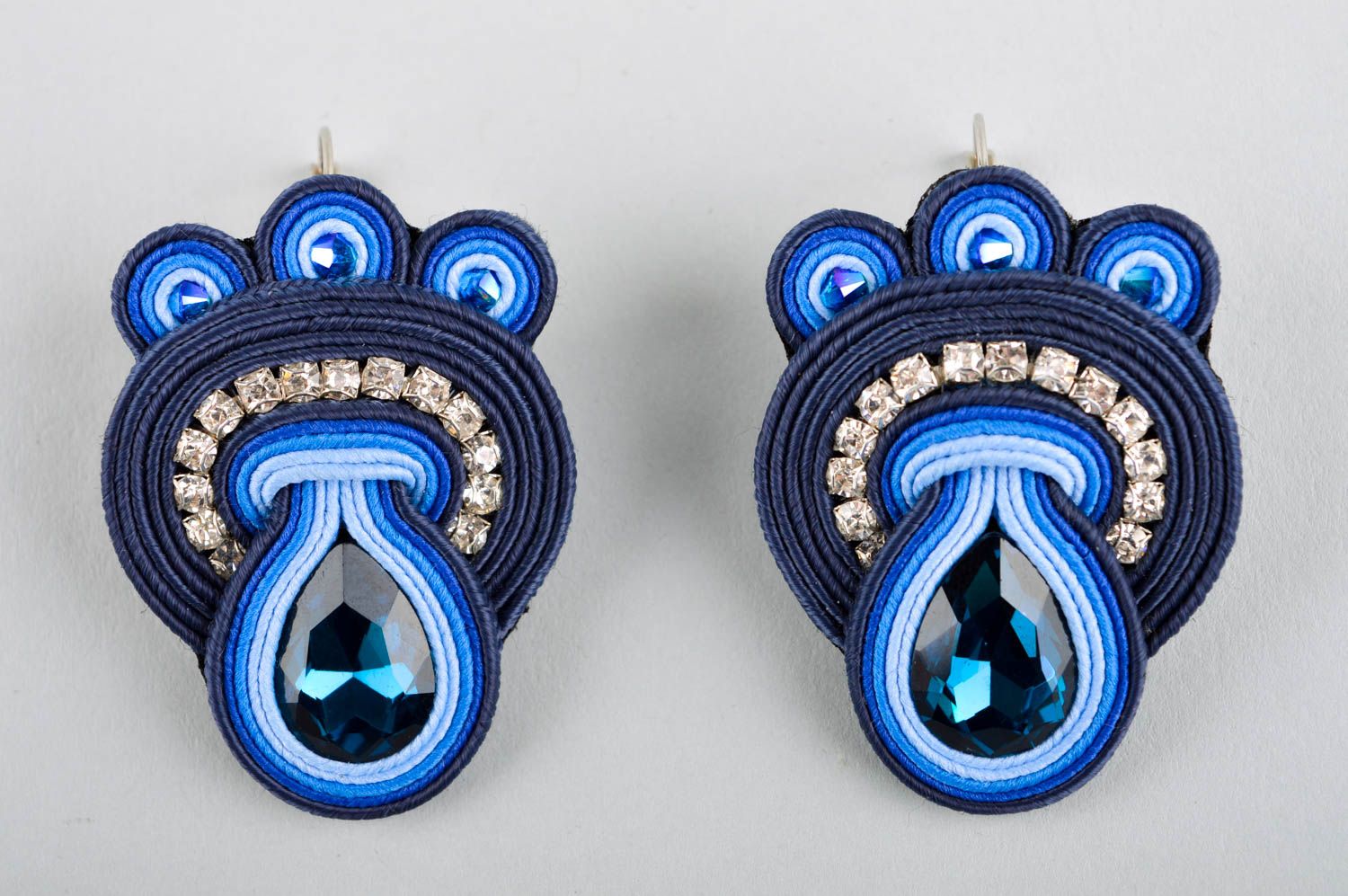 Boucles d'oreilles soutache Pendentif fait main Accessoires femme bleus cordons photo 5